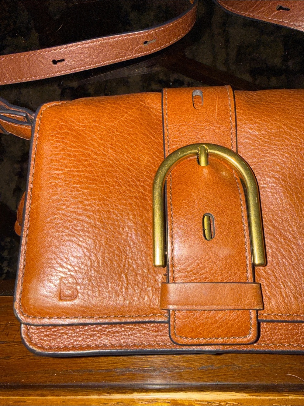 Fossil Brown Leather Crossbody with Gold-Tone Buckle - Picture 2 of 5